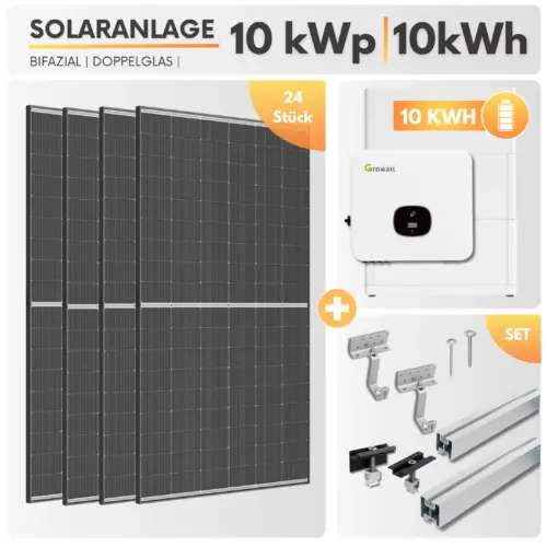 10000 Watt Photovoltaikanlagen inkl. 10,00 kWh Batterie & Ziegeldach Montageset - Trina Bifazial