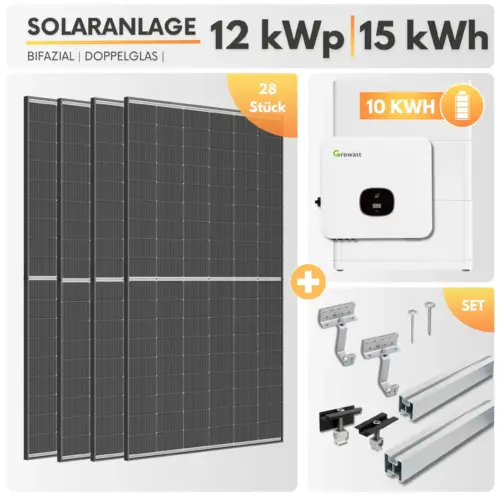 12000 Watt Photovoltaikanlagen inkl. 15,00 kWh Batterie & Ziegeldach Montageset - Trina Bifazial
