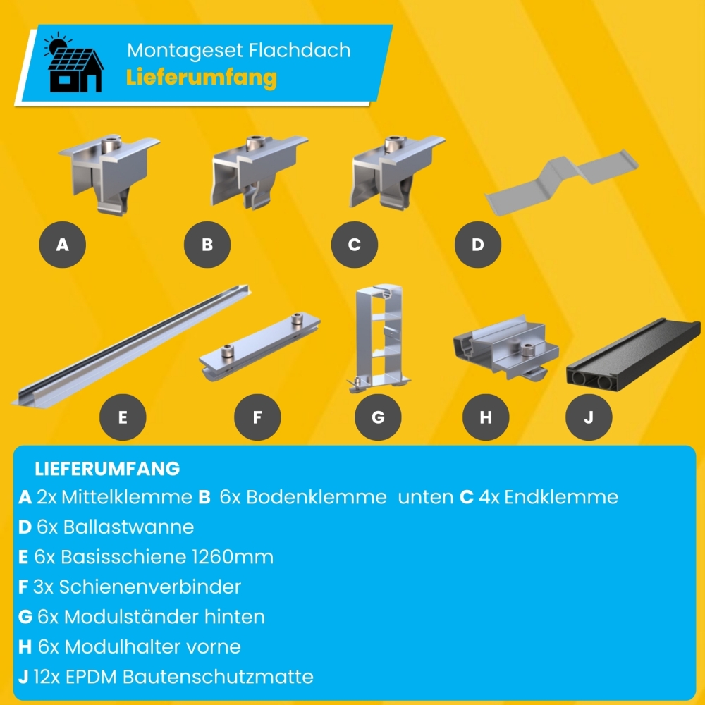 Flachdachmontageset Quattro Ost-West | Süd-Ausrichtung für Balkonkraftwerk und Solaranlagen