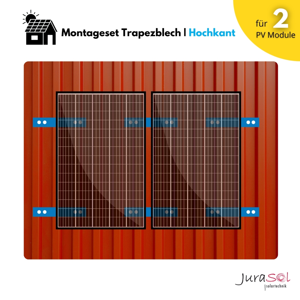 Trapezblech Montageset für Balkonkraftwerke Alu für 2 Solarmodule - Hochkant
