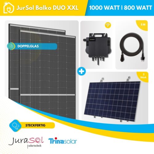 Balkonkraftwerk für Balkongeländer Trina Vertex Growatt - 1000 Watt 800 Watt - JurSol BALKO XXL