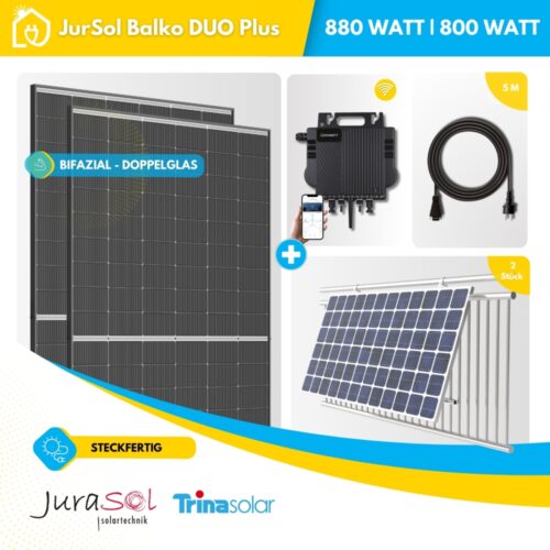 Balkonkraftwerk für Balkongeländer Trina Growatt - 880 Watt 800 Watt - JurSol BALKO PLUS - Bifazial