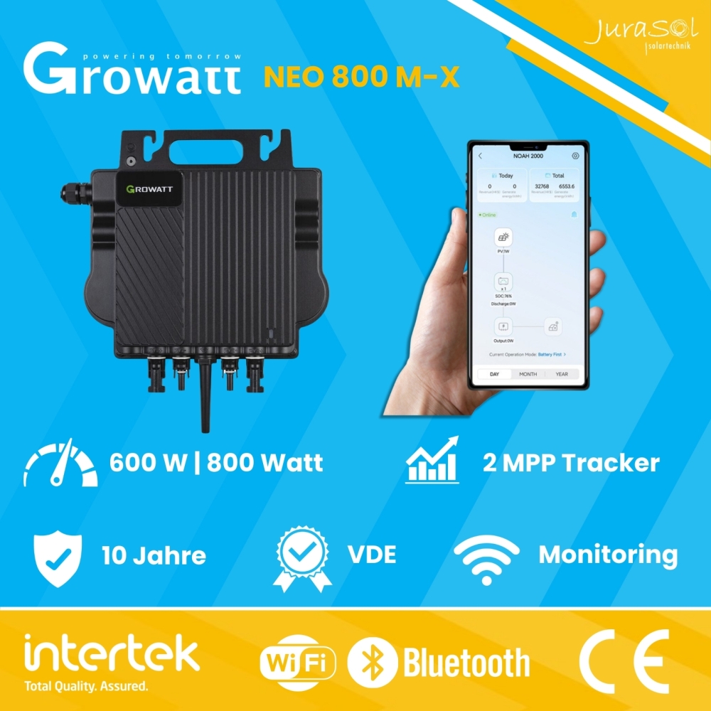 Growatt NOAH Balkonkraftwerk Speicher Set 1500 Watt 800 Watt - Trina Vertex Doppelglasmodule - JurSol Storage Mini 1500 W | 2.0 kWh