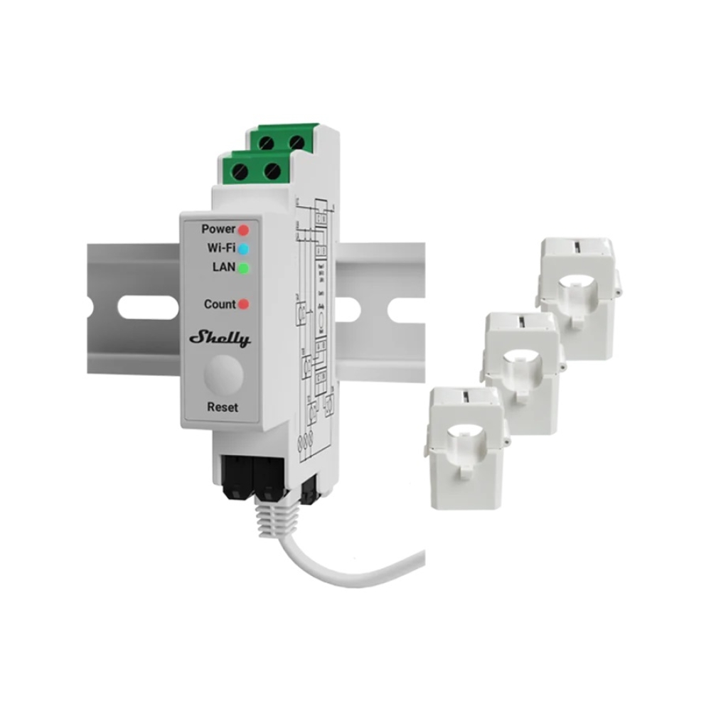 Shelly Pro 3EM - 3x120A, inkl. 3 Klemmen, Bluetooth für Balkonkraftwerk Speicher Systeme