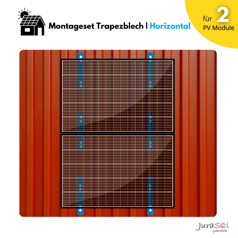 Trapezblech Montageset für Balkonkraftwerke Alu für 2 Solarmodule - Horizontal