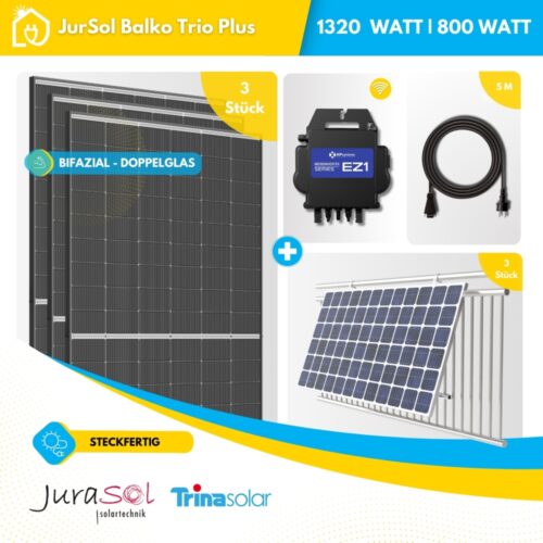 Balkonkraftwerk für Balkongeländer Trina APSystems - 1320 Watt 800 Watt - JurSol BALKO Trio Plus