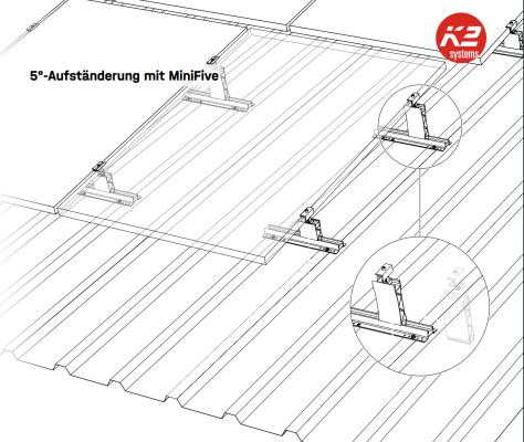 Trapezblech Solarmodul Aufständerung für 4 Solarmodule - Mini Five -