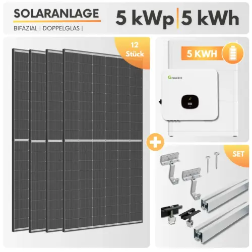 5000 Watt Photovoltaikanlagen inkl. 5,00 kWh Batterie & Ziegeldach Montageset - Trina Bifazial