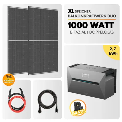 Anker SOLIX Solarbank 3 E2700 Pro Balkonkraftwerk Speicher Set 1000 Watt 800 Watt - 2,7 kWh