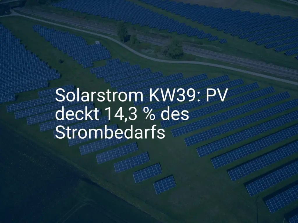 Deutschland: Solarstromanteil KW39 aktuell bei knapp 15 Prozent