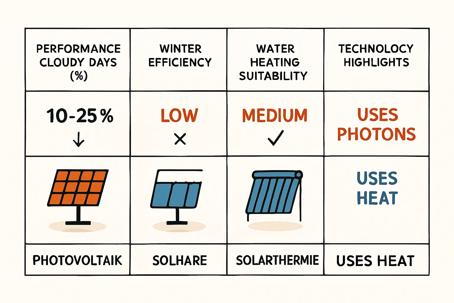 Vergleich Solarstrom und Solarthermie