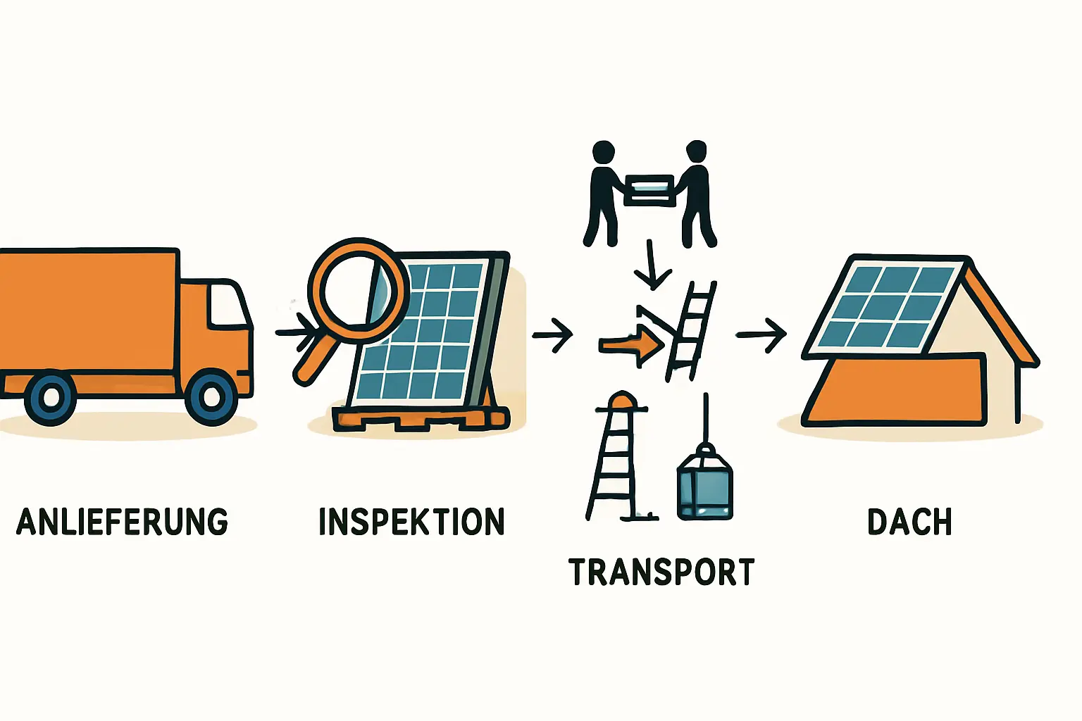 PV-Module werden mit einem Leiterlift sicher auf das Dach transportiert