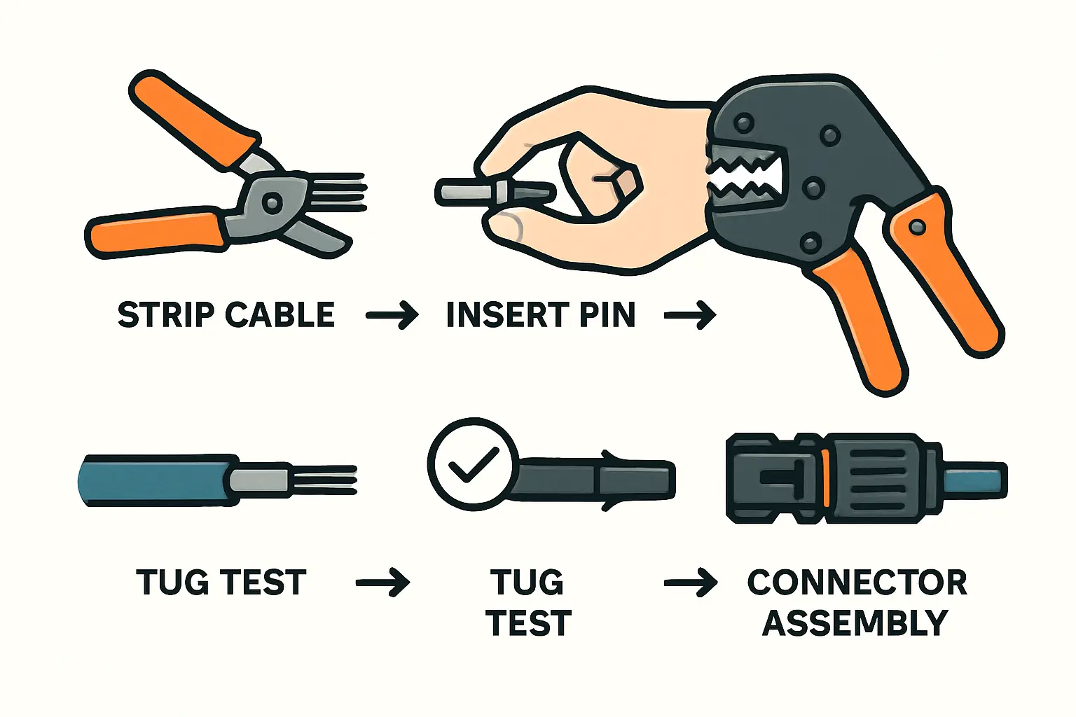 Korrekt abisoliertes Solarkabel mit freigelegtem Kupferleiter