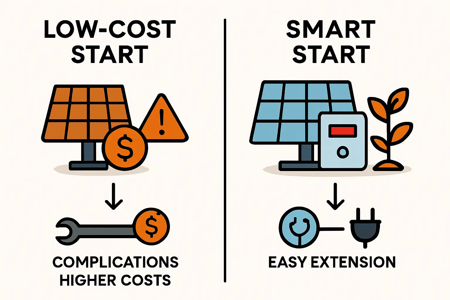 Schematische Darstellung, die den Unterschied zwischen DC-gekoppelten und AC-gekoppelten Batteriespeichern visualisiert.