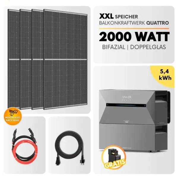 Anker SOLIX Solarbank 3 E2700 Pro Balkonkraftwerk Speicher Set 2000 Watt 800 Watt - 5,4 kWh