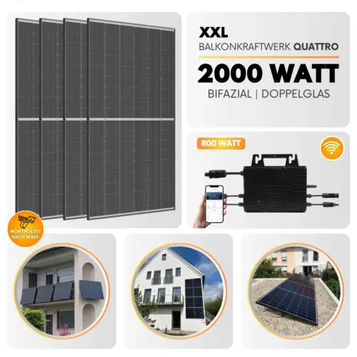 Balkonkraftwerk Quattro XXL 2000 Watt 800 Watt Trina Vertex Doppelglas Solarmodule APSystems
