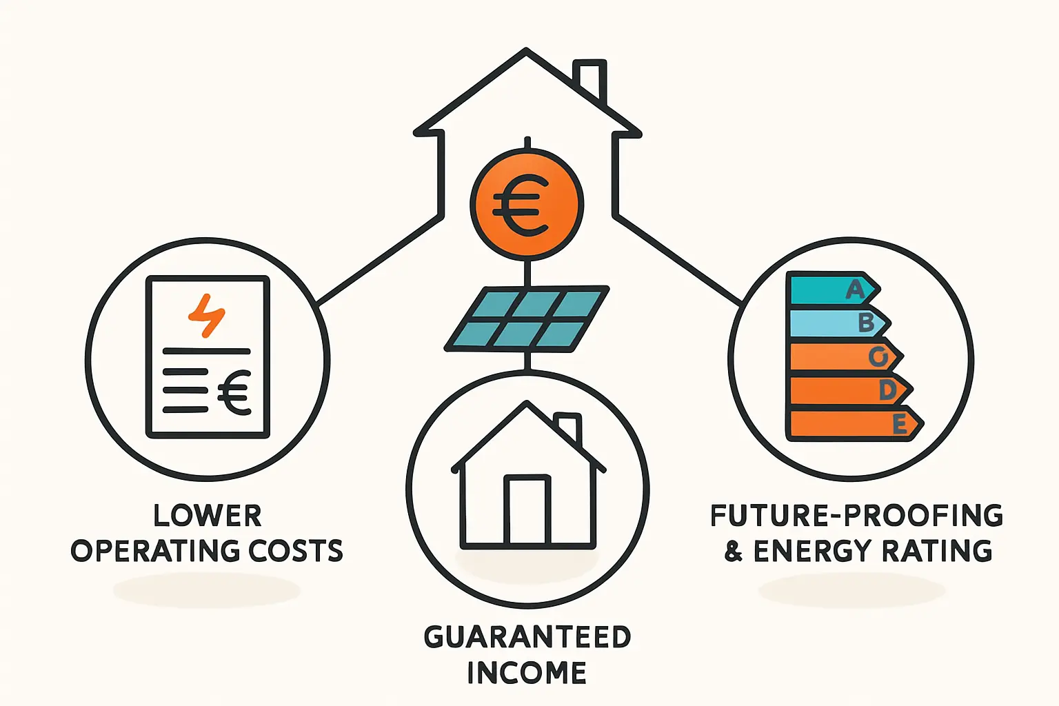 Infografik, die den durchschnittlichen Wertzuwachs einer Immobilie mit PV-Anlage zeigt. (z. B. +4%)