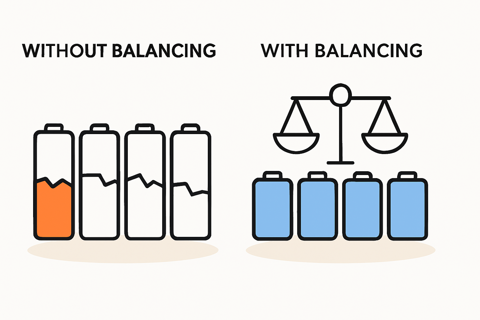 Grafik, die den Ausgleich von Batteriezellen durch ein BMS illustriert