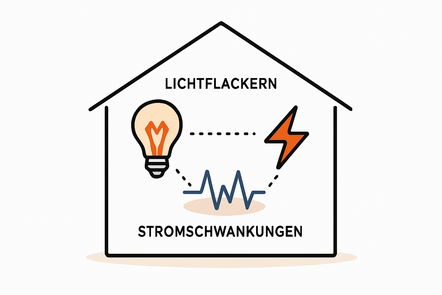Ein moderner Wechselrichter an einer Hauswand montiert, mit schematischen Pfeilen, die den Stromfluss und die Netzinteraktion visualisieren