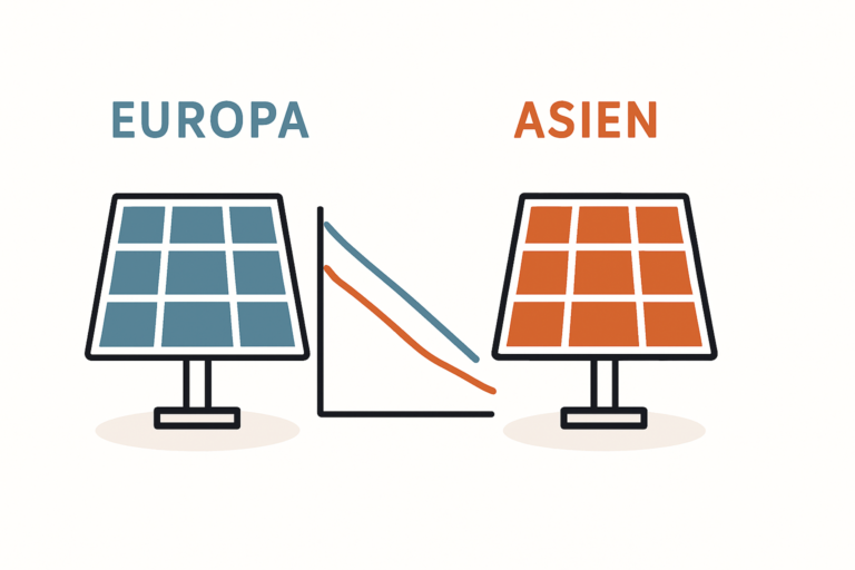 Preisvergleich Solarmodule Europa und Asien im Zeitverlauf