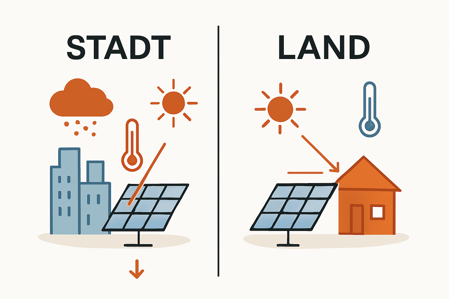 PV Anlage in Stadt oder Land Ertrag durch Luft und Wärme