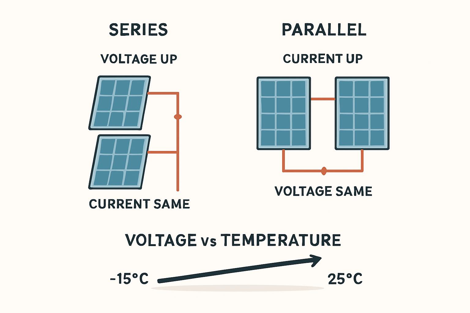 "Solar-Module in Reihen- und Parallelschaltung"