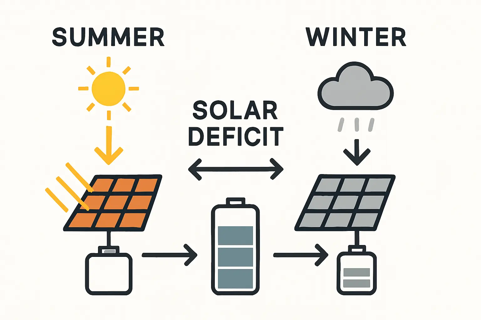 Eine Grafik, die den typischen Solarertrag in Deutschland über die Monate hinweg zeigt, mit einem starken Abfall im Winter.