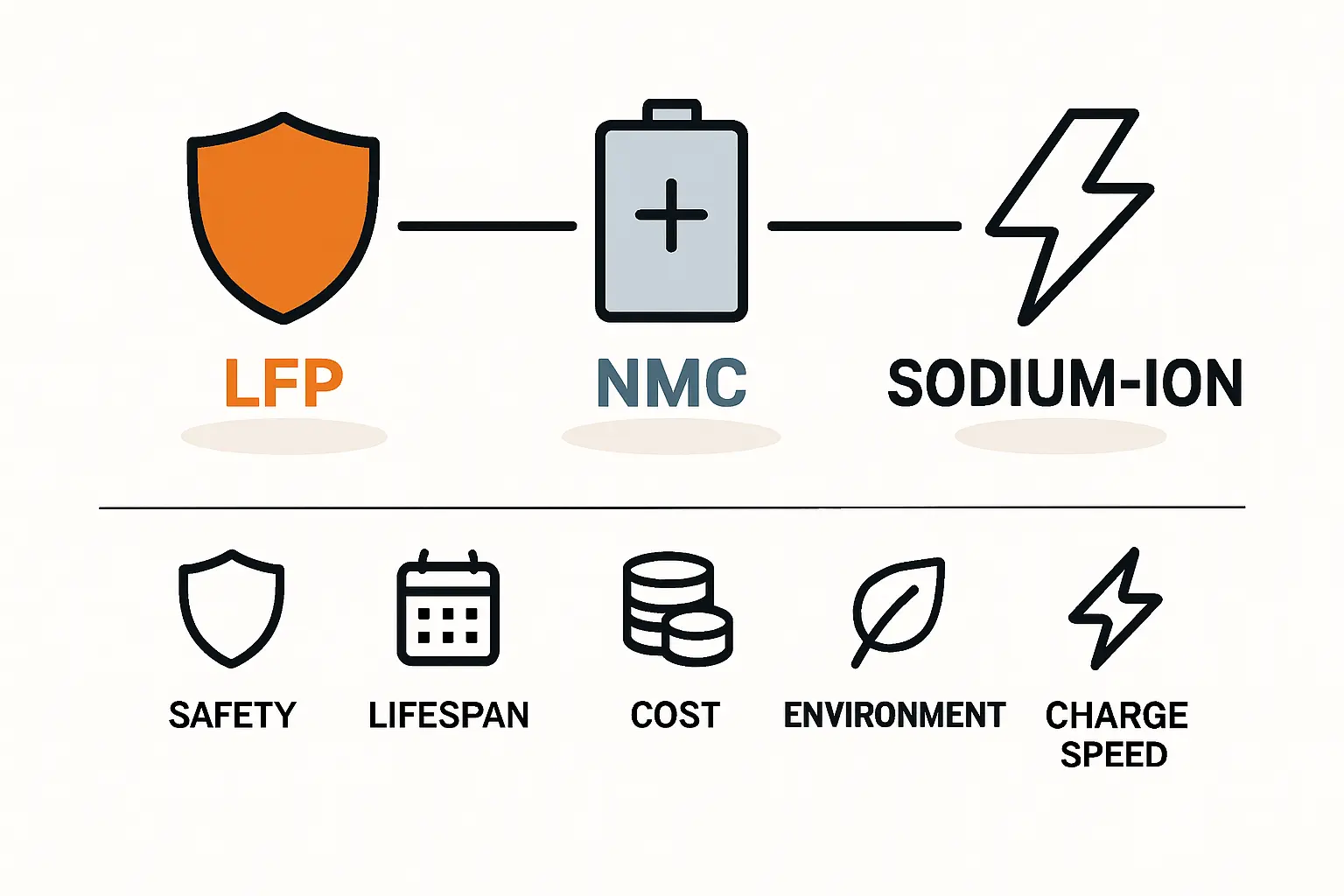 Vergleich der führenden Batteriezellchemien LFP, NMC und Natrium-Ionen