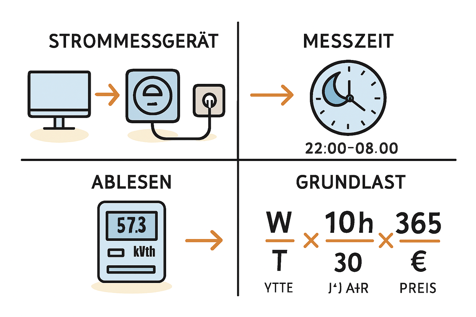 Infografik, die den typischen Standby-Verbrauch pro Gerät zeigt (z.B. Router, TV, Kaffeemaschine) mit Watt-Angaben und Jahreskosten