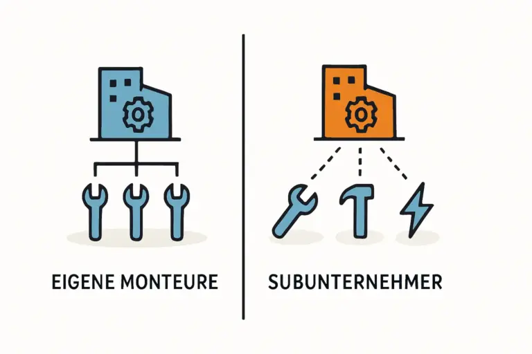 Teamstruktur im Fachbetrieb mit eigenen Monteuren oder Subunternehmern