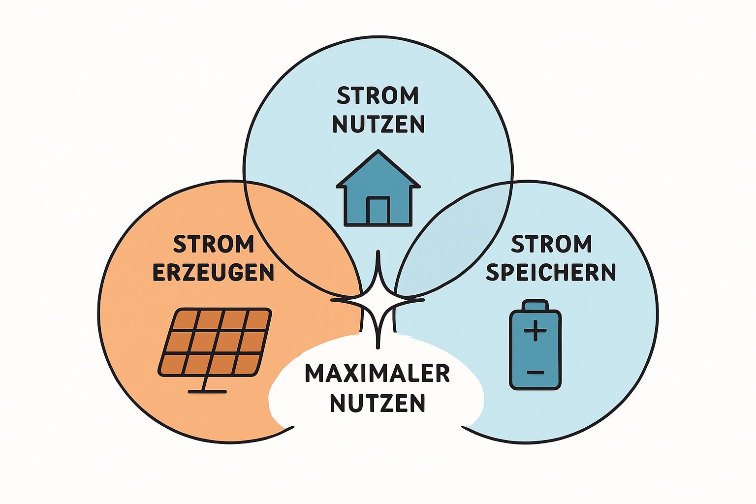Infografik, die ein Kuchendiagramm zeigt: 30 % Eigenverbrauch (grün) vs. 70 % ungenutzte Einspeisung (rot), mit dem Hinweis 'Verschenktes Potenzial'.