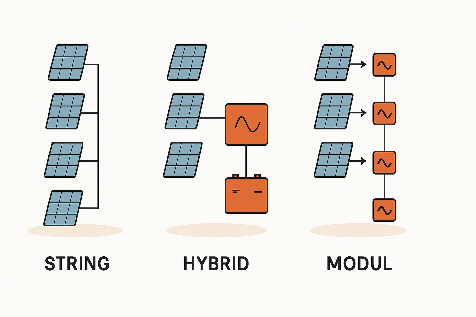 Wechselrichter-Topologien vergleichen String Hybrid Modul